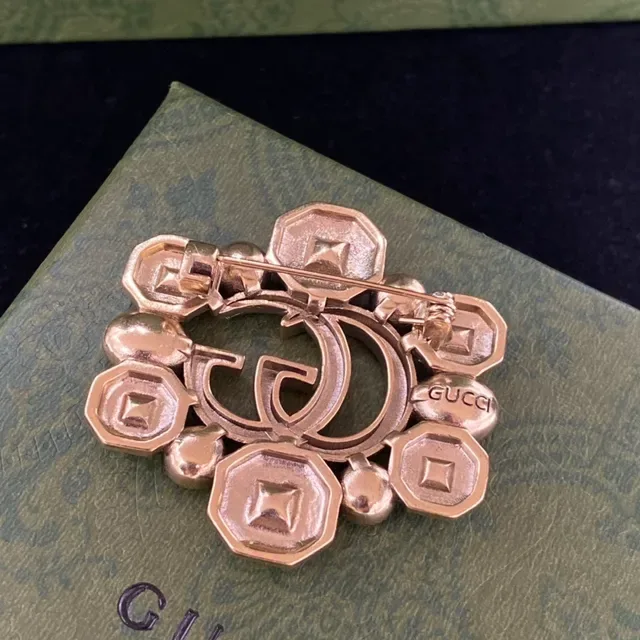 Gucci GG Marmont Broche Dorée Multicolore Interlocking Logo Floral-Texturé Bisels 3