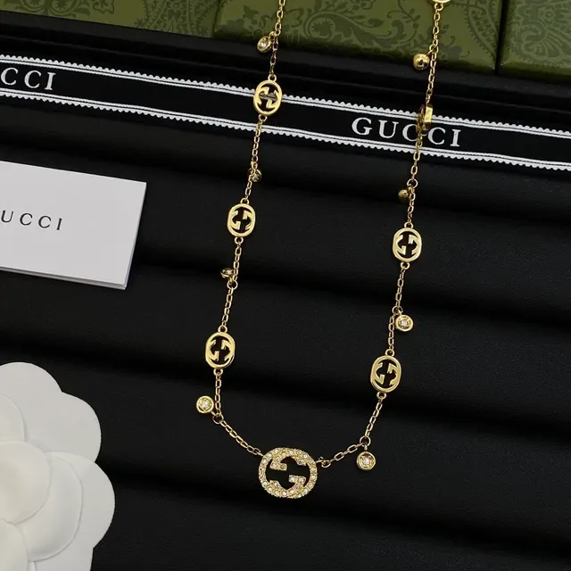 Gucci GG Marmont Gold Silver Chain Interlocking G Charms Necklace 5