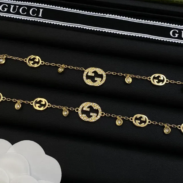 Gucci GG Marmont Gold Silver Chain Interlocking G Charms Necklace 6