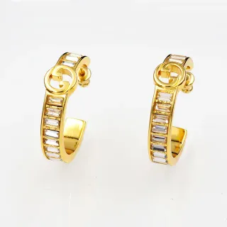 Gucci GG Marmont Gold-Tone Baguette Crystal Hoop Earrings