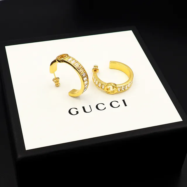 Gucci GG Marmont tom dourado retangular cristal argola de orelha 3