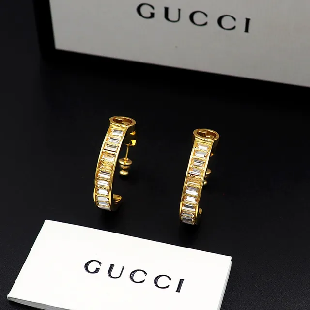 Gucci GG Marmont tom dourado retangular cristal argola de orelha 4