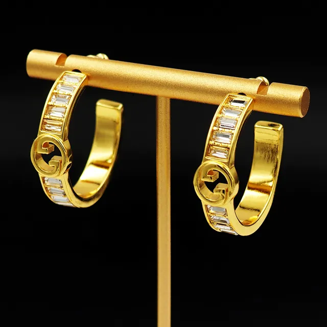 Gucci GG Marmont tom dourado retangular cristal argola de orelha 6