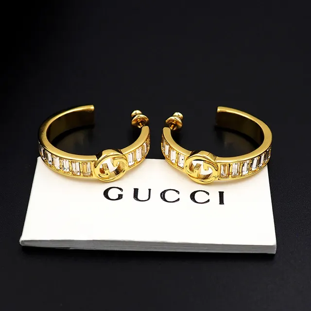 Gucci GG Marmont tom dourado retangular cristal argola de orelha 8