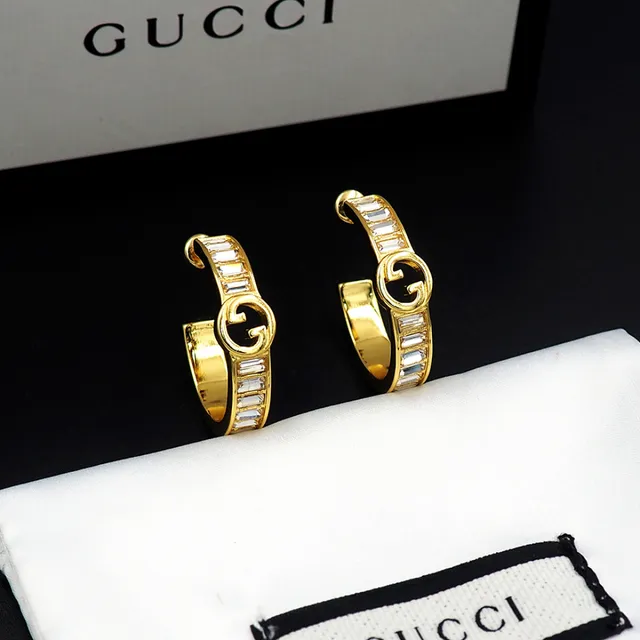 Gucci GG Marmont tom dourado retangular cristal argola de orelha 10