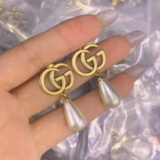 Gucci GG Marmont Gold-Tone Double G Teardrop Dangling Earrings