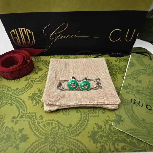 Gucci GG Marmont Green Enamel Gold-Tone Stud Earrings 4