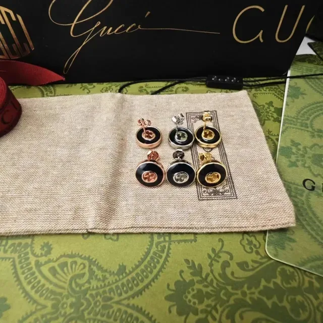 Gucci GG Marmont Green Enamel Gold-Tone Stud Earrings 6