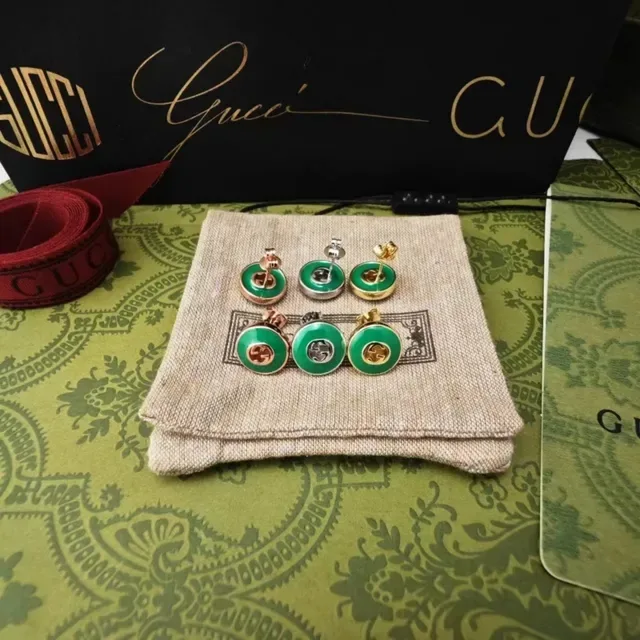 Gucci GG Marmont Green Enamel Gold-Tone Stud Earrings 7