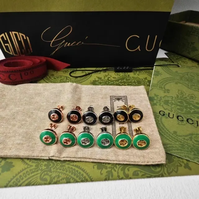 Gucci GG Marmont Green Enamel Gold-Tone Stud Earrings 8