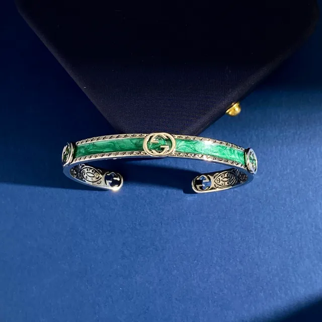 Gucci GG Marmont Green Enamel Interlocking G Cuff Bracelet 6