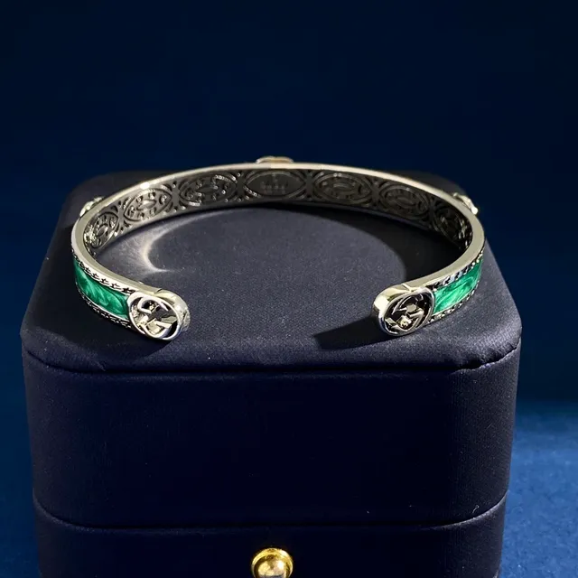 Gucci GG Marmont Green Enamel Interlocking G Cuff Bracelet 7