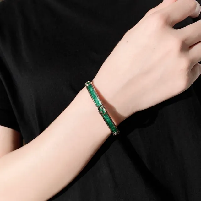 Gucci GG Marmont Green Enamel Interlocking G Cuff Bracelet 9