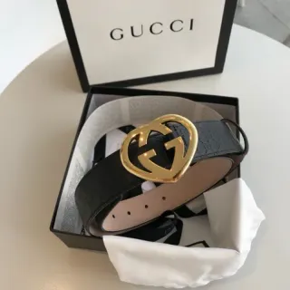 Gucci GG Marmont Heart Interlocking G কালো চামড়ার বেল্ট