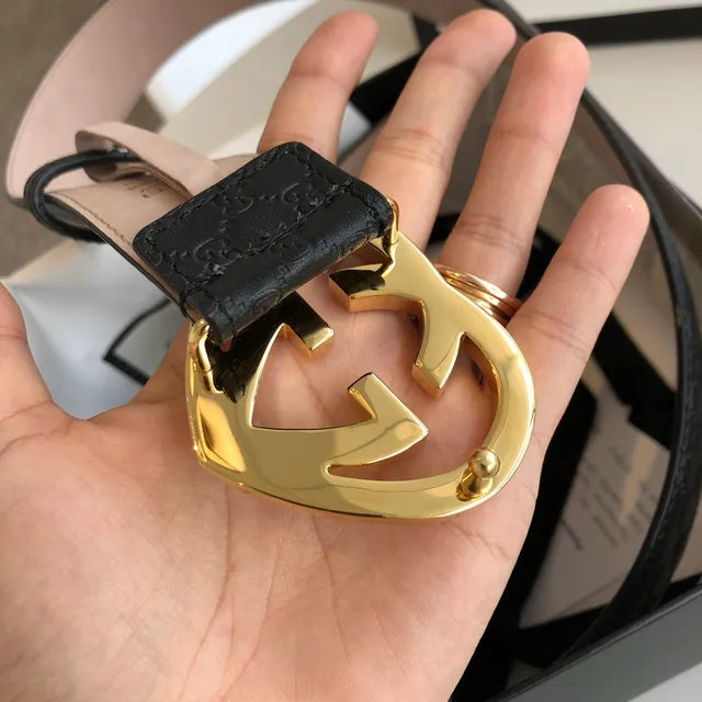 Gucci GG Marmont Heart Interlocking G Black Leather Belt 2
