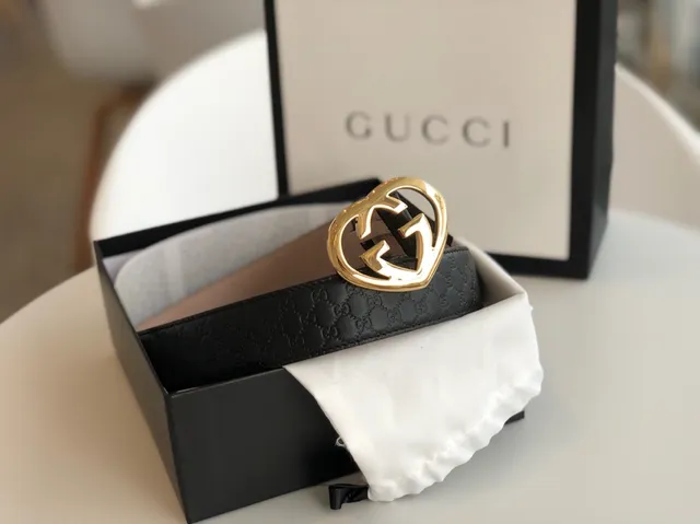 Gucci GG Marmont Heart Interlocking G Black Leather Belt 6