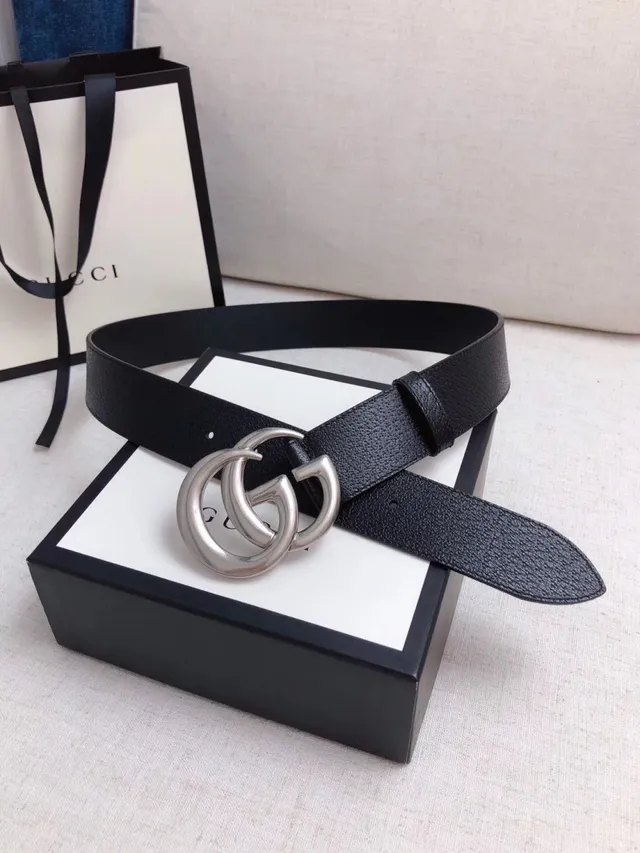 Gucci GG Marmont Interlocking Double G Black Leather Belt 10