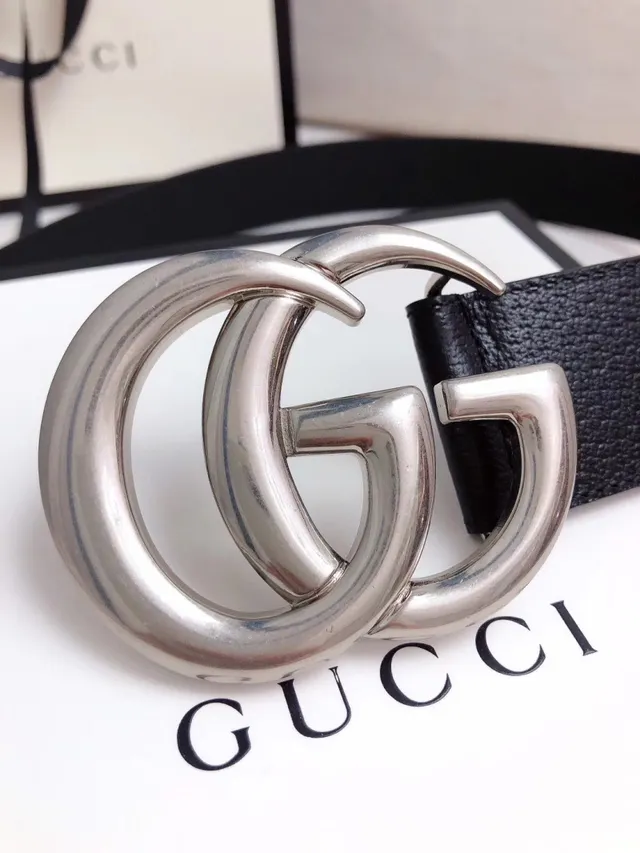 Gucci GG Marmont Interlocking Double G Black Leather Belt 12