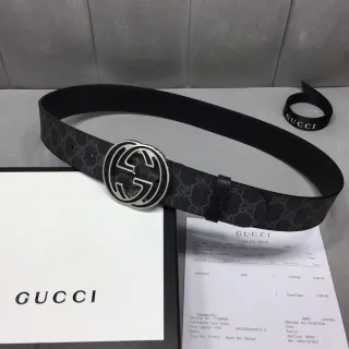 Gucci GG Marmont Interlocking G Buckle Black Leather Belt
