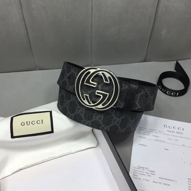 Gucci GG Marmont Interlocking G Buckle Black Leather Belt 2