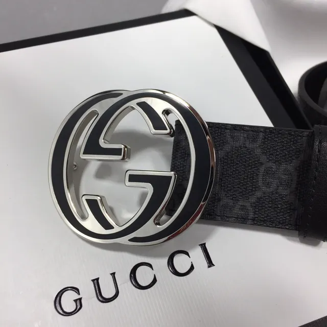 Gucci GG Marmont Interlocking G Buckle Black Leather Belt 3