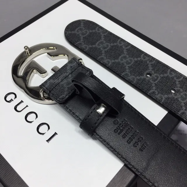 Gucci GG Marmont Interlocking G Buckle Black Leather Belt 8