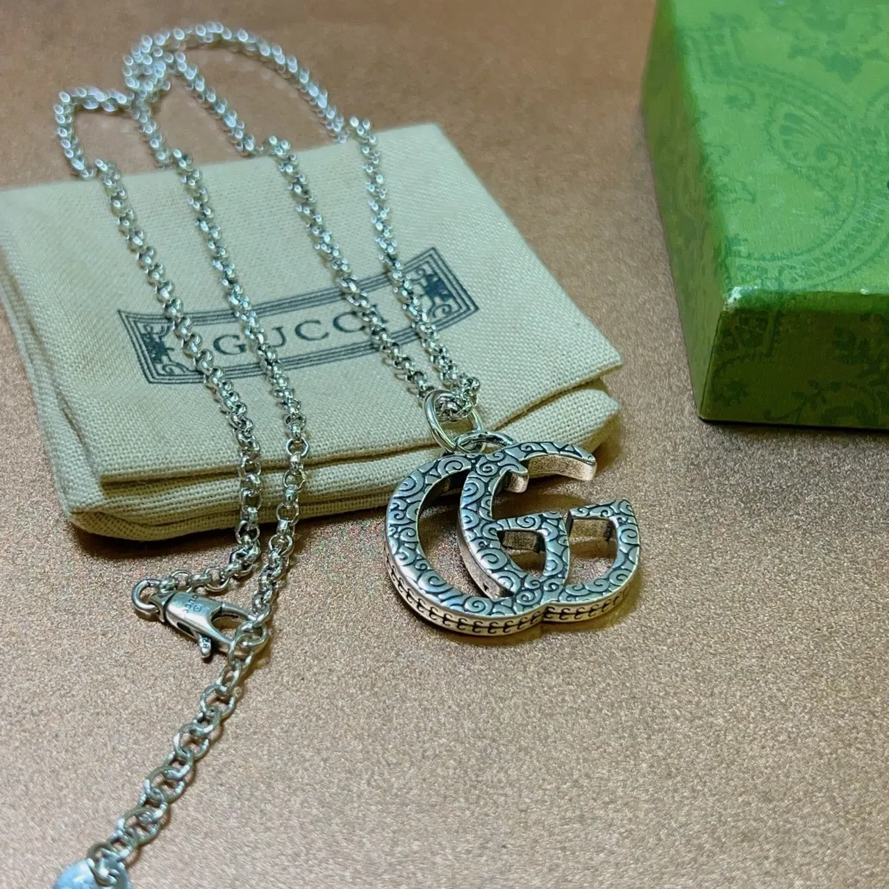 Gucci GG Marmont Interlocking G Engraved Pendant Necklace 3