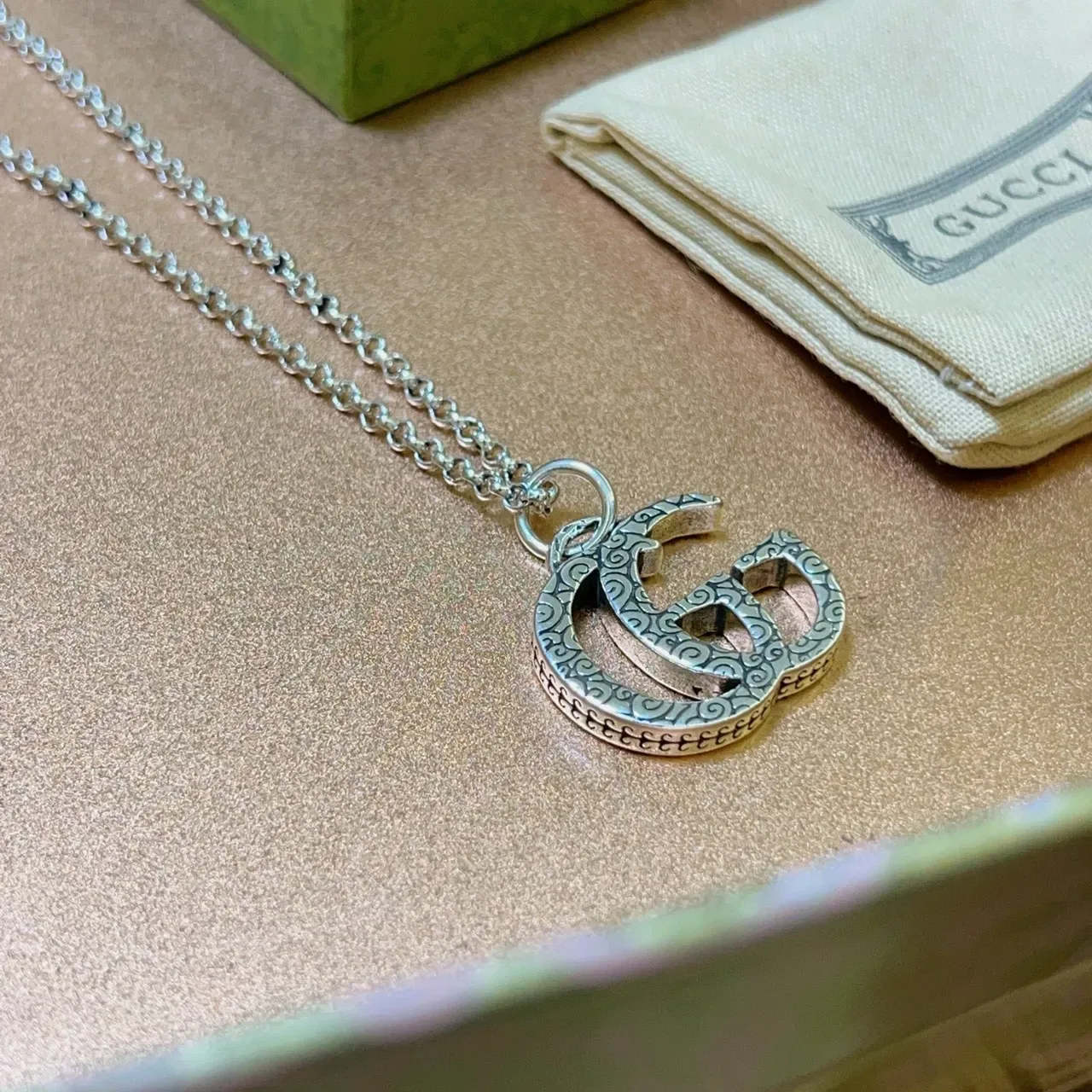 Gucci GG Marmont Interlocking G Engraved Pendant Necklace 4
