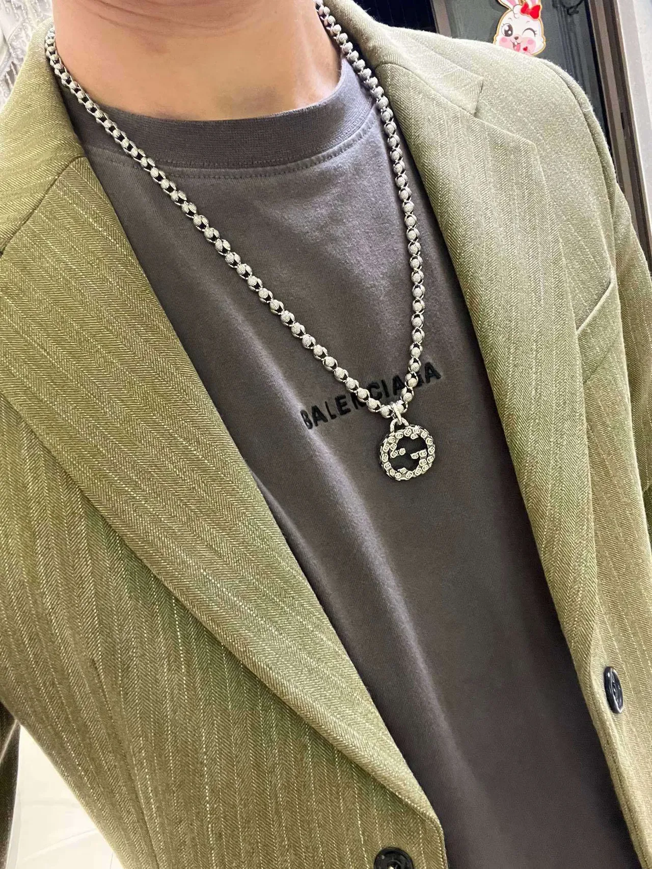 Gucci GG Marmont Interlocking G Pendant Silver-Toned Beaded Chain Necklace 3