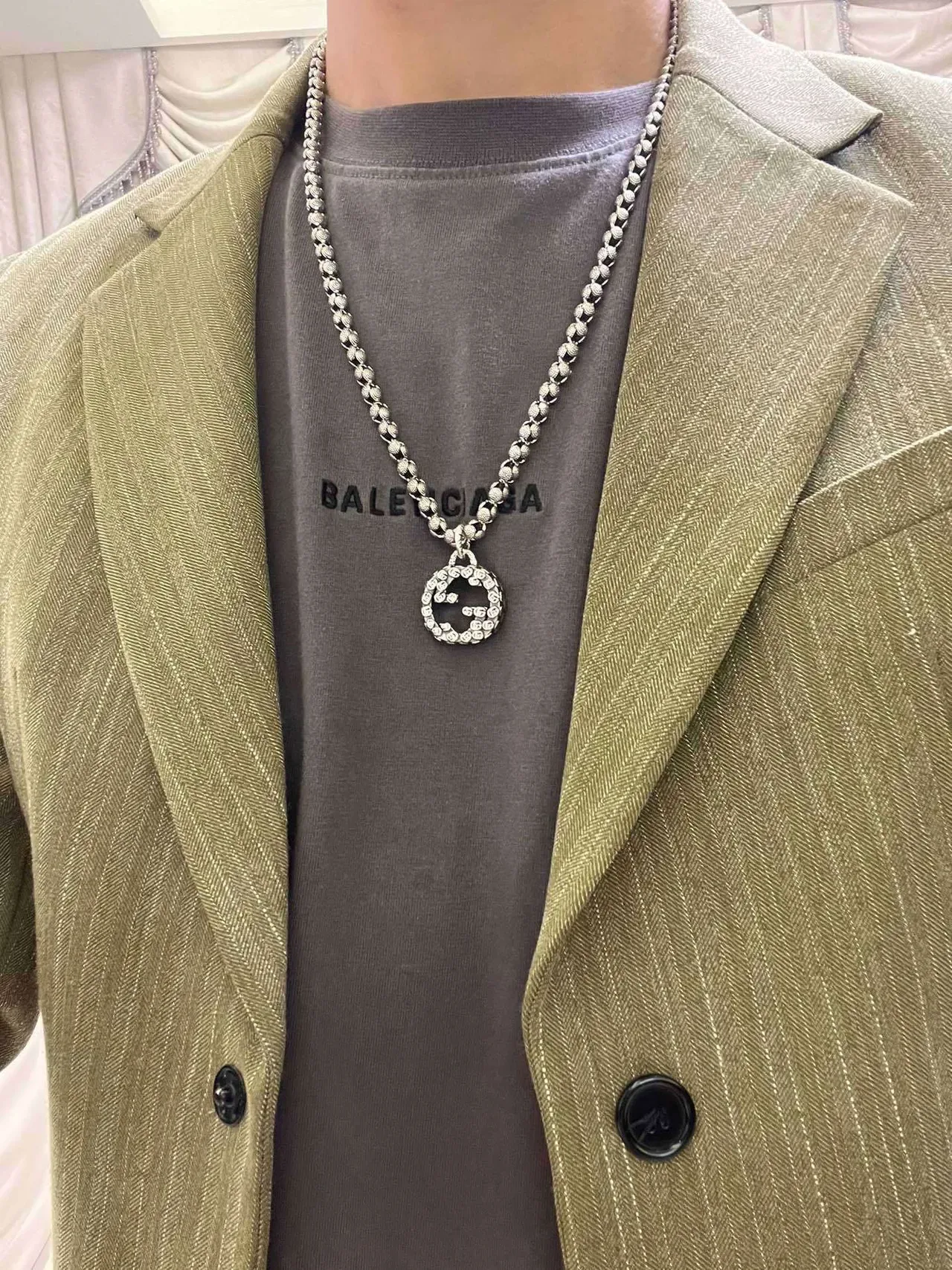 Gucci GG Marmont Interlocking G Pendant Silver-Toned Beaded Chain Necklace 5