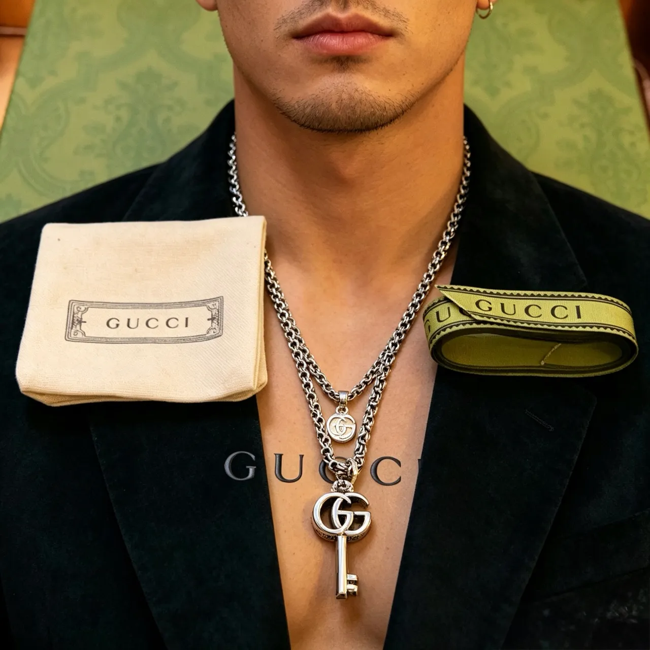 Gucci GG Marmont Key Pendant Silver Chain Necklace 5