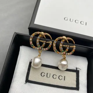 Gucci GG Marmont Multicolor Crystal and Baroque Pearl Earrings