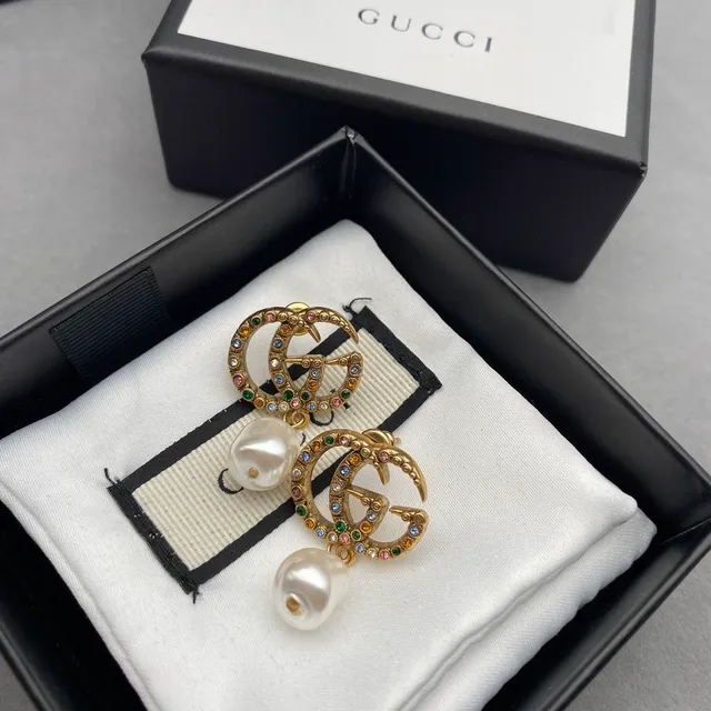 Gucci GG Marmont Multicolor Crystal and Baroque Pearl Earrings 2