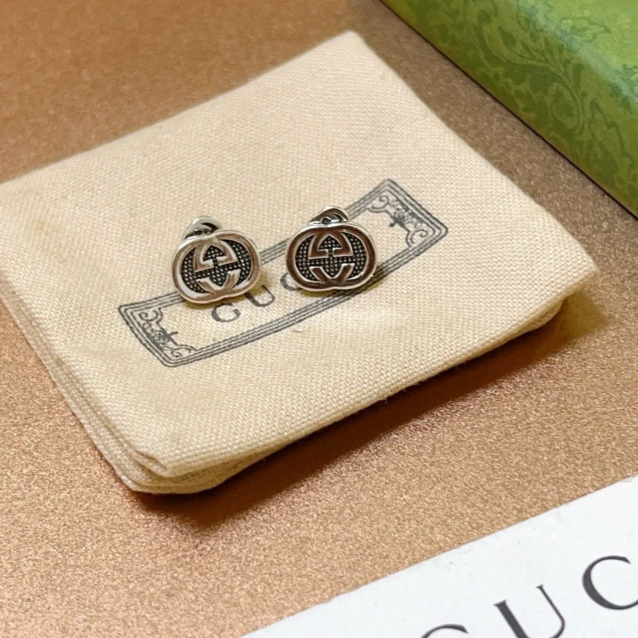 Gucci GG Marmont Oval Interlocking G Stud Earrings 2