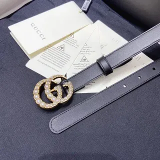 Gucci GG Marmont কালো চামড়ার বেল্ট মুক্তা-জড়িত