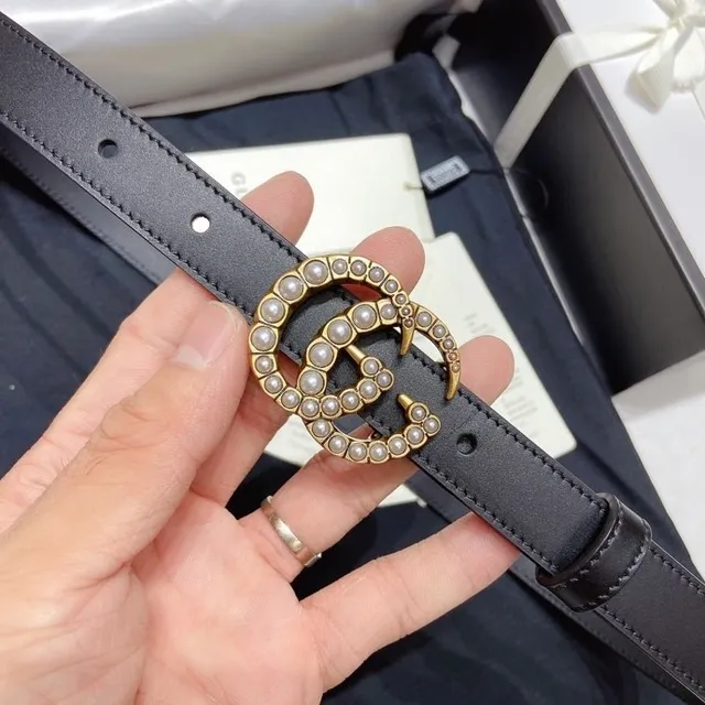 Gucci GG Marmont Ceinture en cuir noir ornée de perles 2