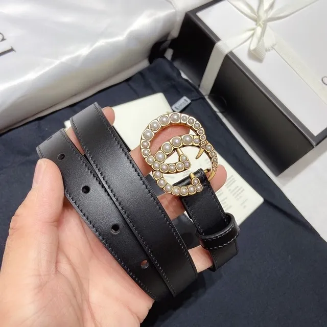 Gucci GG Marmont Ceinture en cuir noir ornée de perles 4