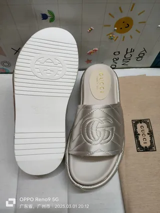 Gucci GG Marmont Quilted Silver Satin Slippers 4