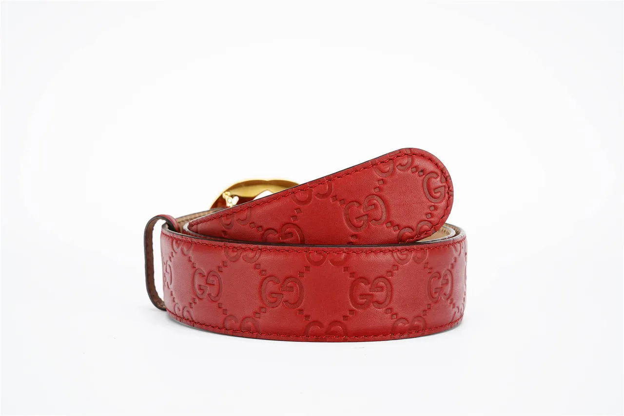 Gucci GG Marmont Red Embossed Leather Belt 4