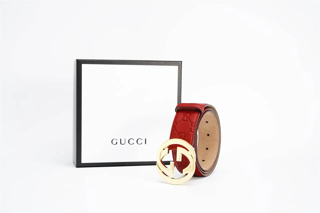 Gucci GG Marmont Red Embossed Leather Belt 5