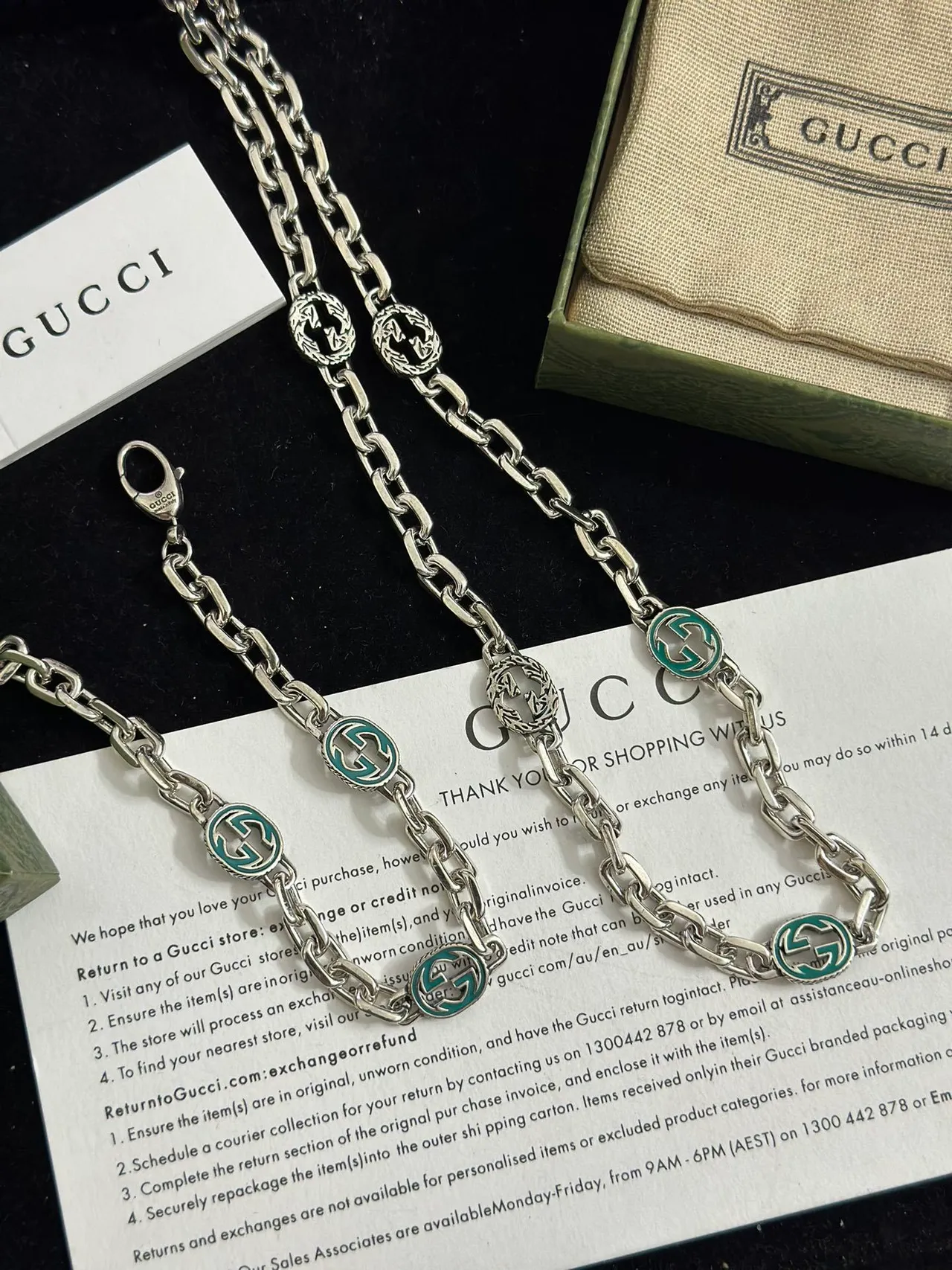 Gucci GG Marmont Chaîne Curb Argent Vert Émail Médaillons G Interlockés 2