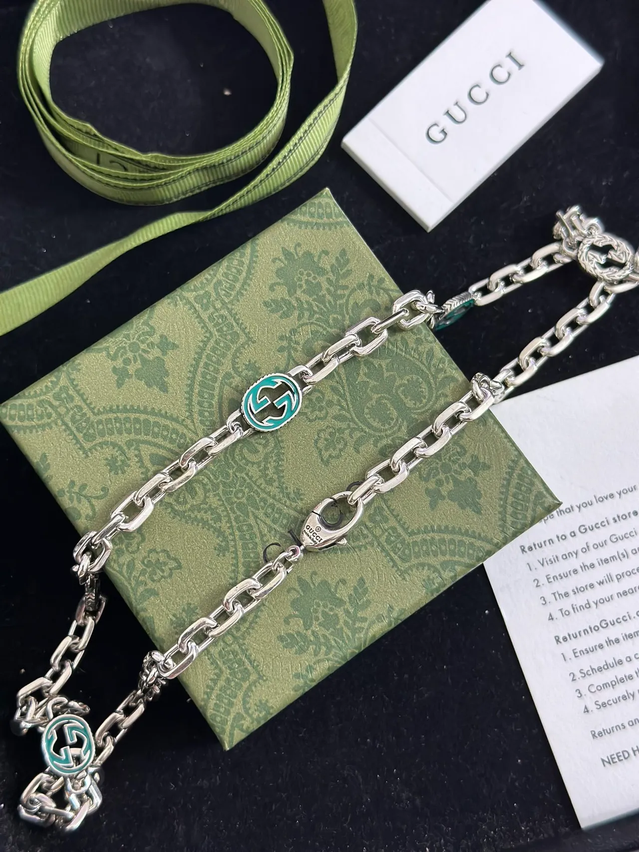 Gucci GG Marmont Chaîne Curb Argent Vert Émail Médaillons G Interlockés 3