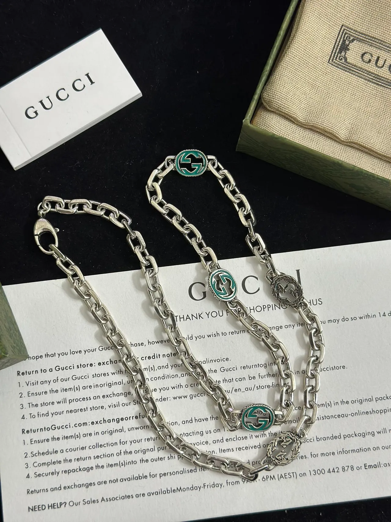 Gucci GG Marmont Chaîne Curb Argent Vert Émail Médaillons G Interlockés 4
