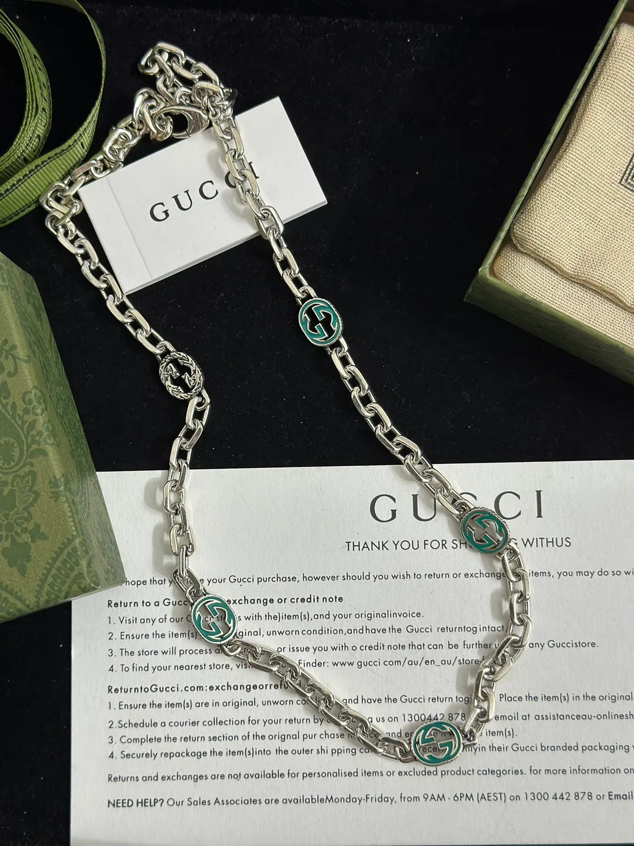Gucci GG Marmont Chaîne Curb Argent Vert Émail Médaillons G Interlockés 5