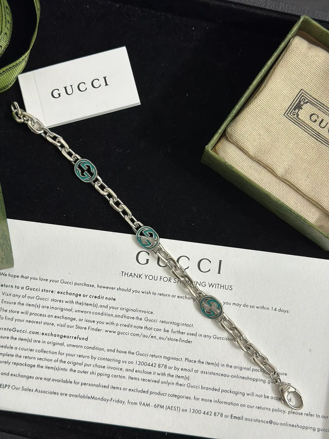 Gucci GG Marmont Chaîne Curb Argent Vert Émail Médaillons G Interlockés 7