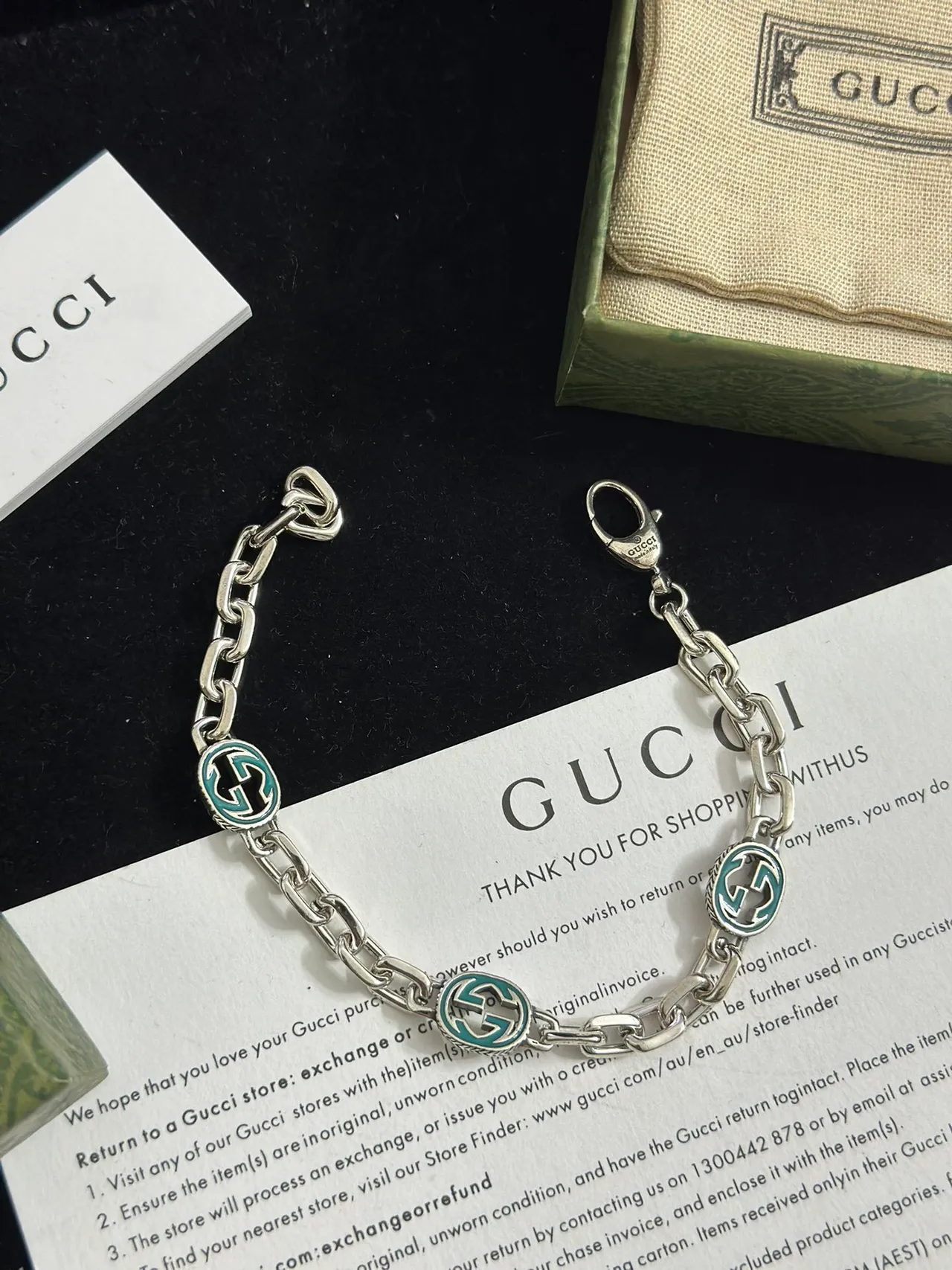Gucci GG Marmont Chaîne Curb Argent Vert Émail Médaillons G Interlockés 8