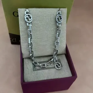 Gucci GG Marmont Silver Interlocking Logo Chunky Link Chain Necklace