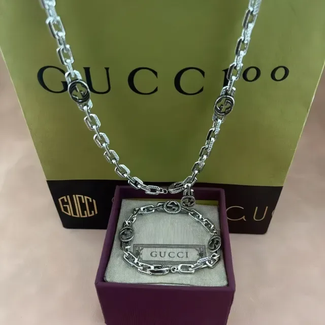 Gucci GG Marmont Silver Interlocking Logo Chunky Link Chain Necklace 5