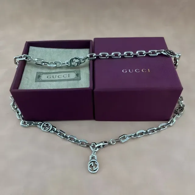 Gucci GG Marmont Silver Interlocking Logo Chunky Link Chain Necklace 6