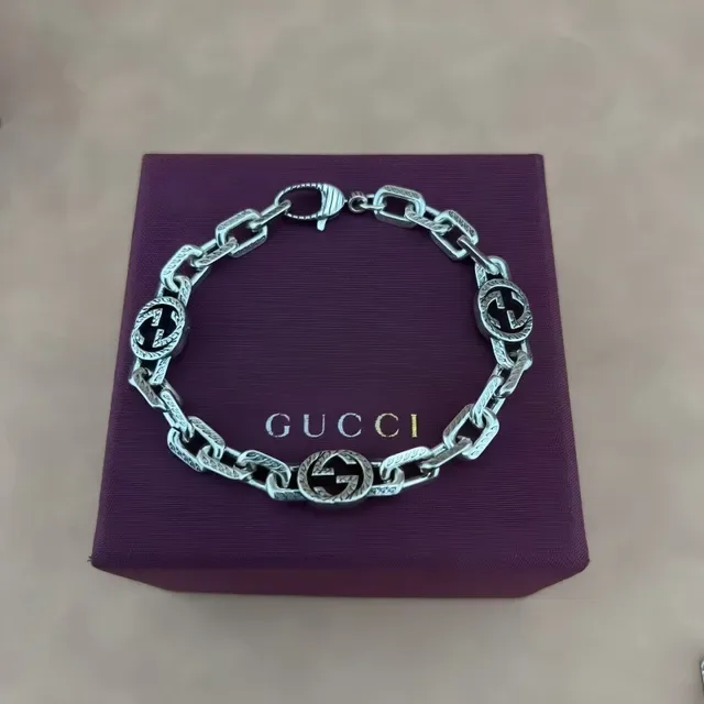 Gucci GG Marmont Silver Interlocking Logo Chunky Link Chain Necklace 9
